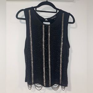TopShop black beaded tank top women’s size 6 silver & black beads sleeveless